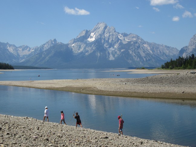 Hiking the Tetons - Kids find a path to the beach on Jackson Lake, Grand Teton, WY