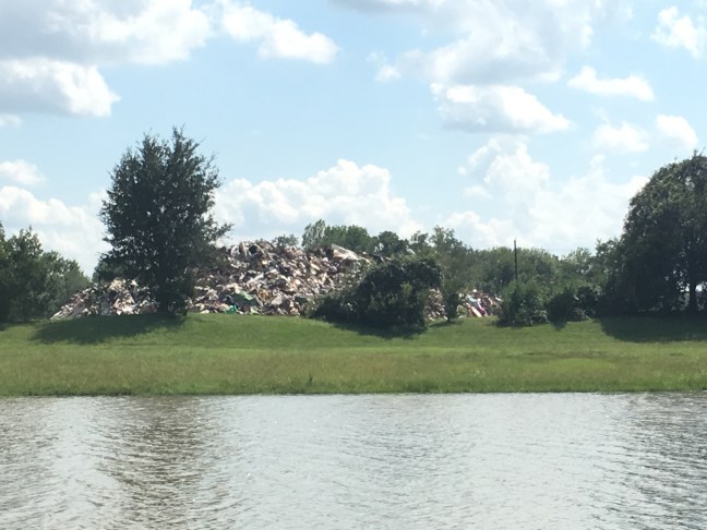 The debri pile resulting from more than a hundred homes flooding during the Harvey rains.